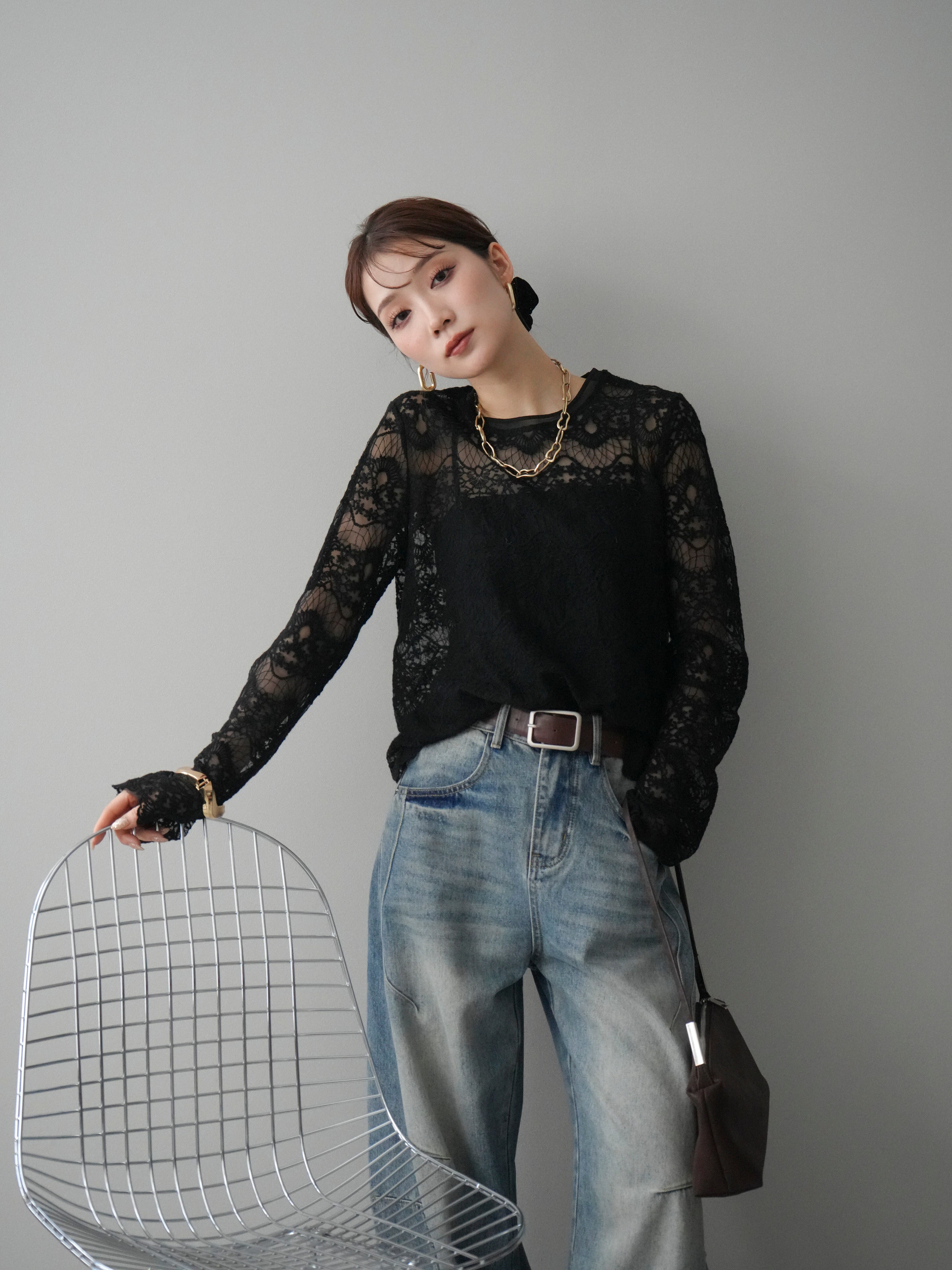 SET]チュールレーストップス+ベルト付カーブデニムパンツ(2set) – Lumier