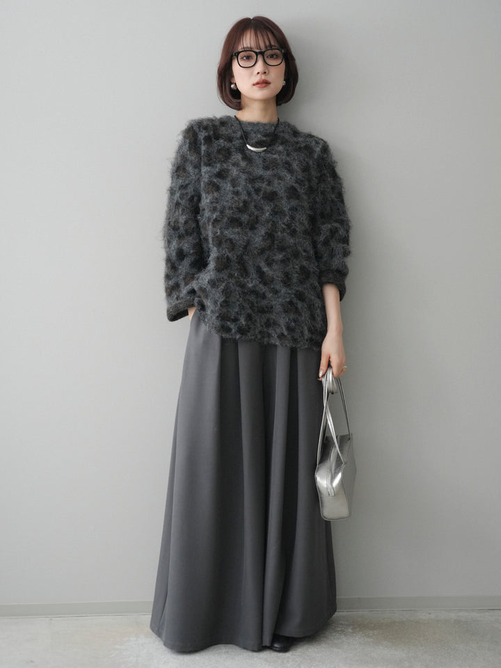 [SET]レオパードシャギーニットプルオーバー+テープベルトタックバギーパンツ(2set)