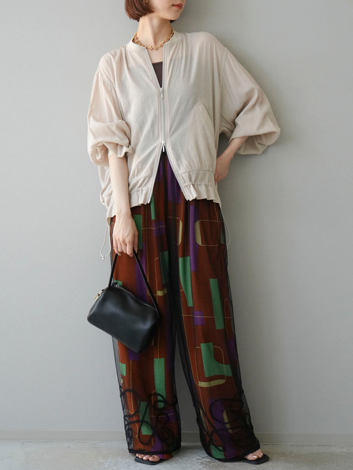 [予約]レーヨンフレックススラブレトロ柄ストレートパンツ/ブラウン