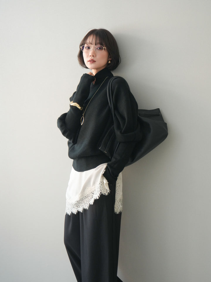[予約]ボリュームドルマンタートルニットプルオーバー/black