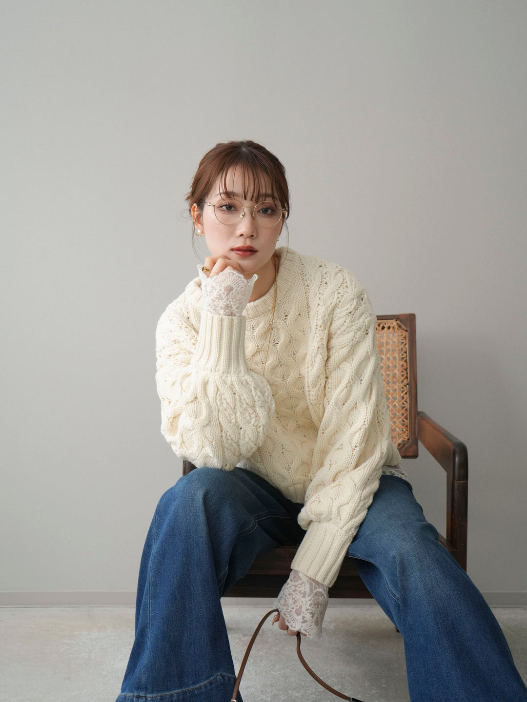 [予約]バルキーケーブルクロップドニットプルオーバー/ivory