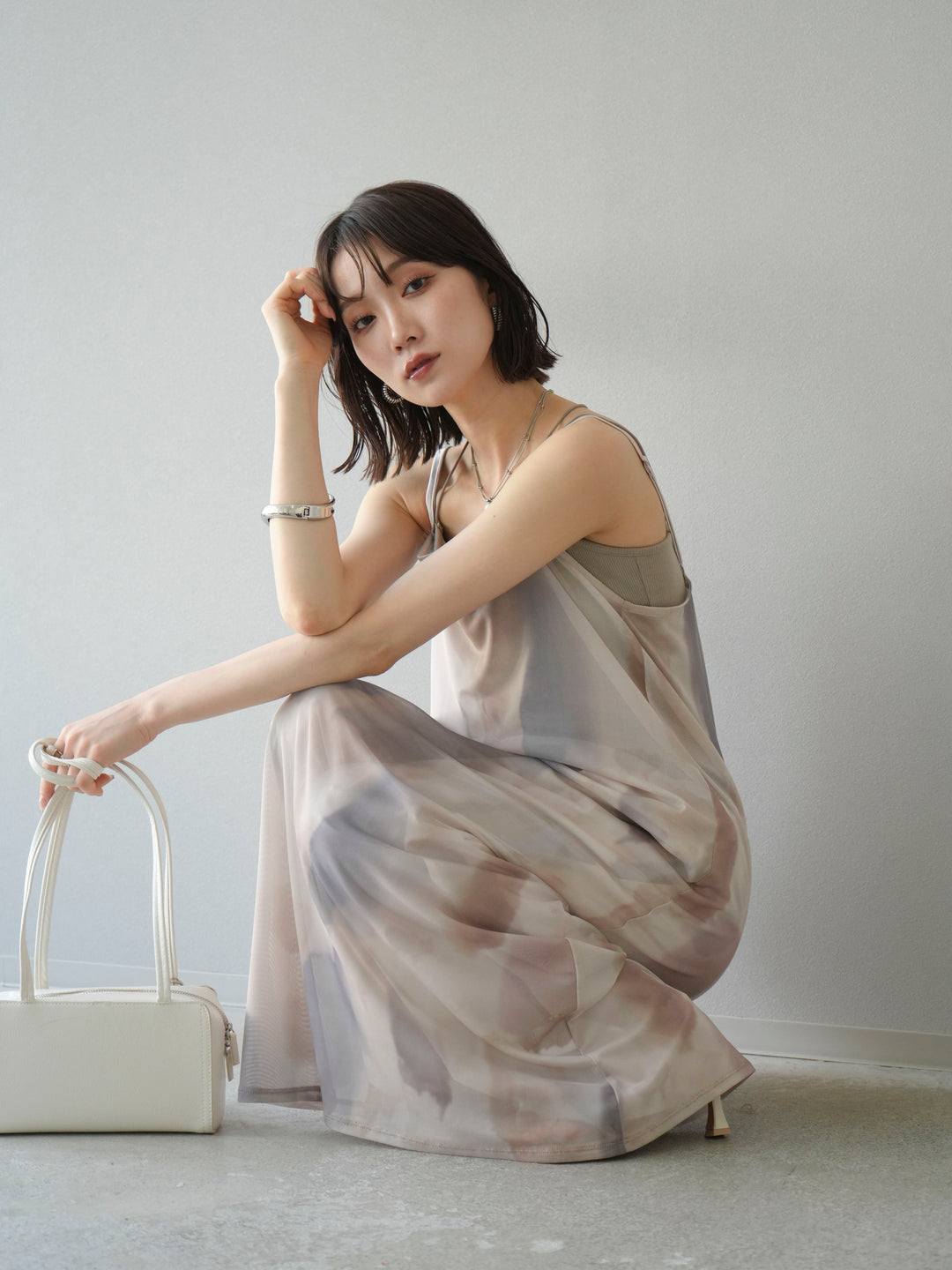 [SET]水彩アートシアーキャミワンピース+水彩アートイージーパンツ(2set)