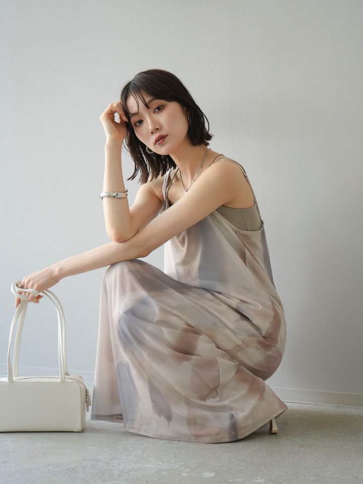 [SET]水彩アートシアーキャミワンピース+水彩アートイージーパンツ(2set)