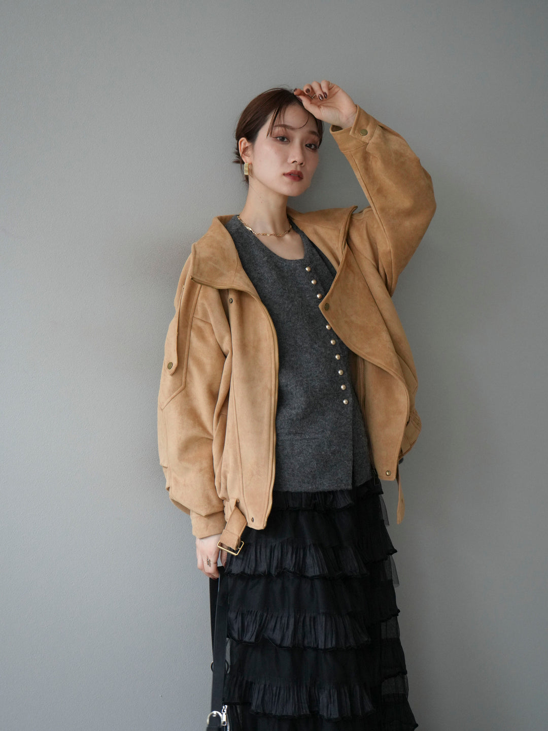 [予約]スエードライダースジャケット/ベージュ