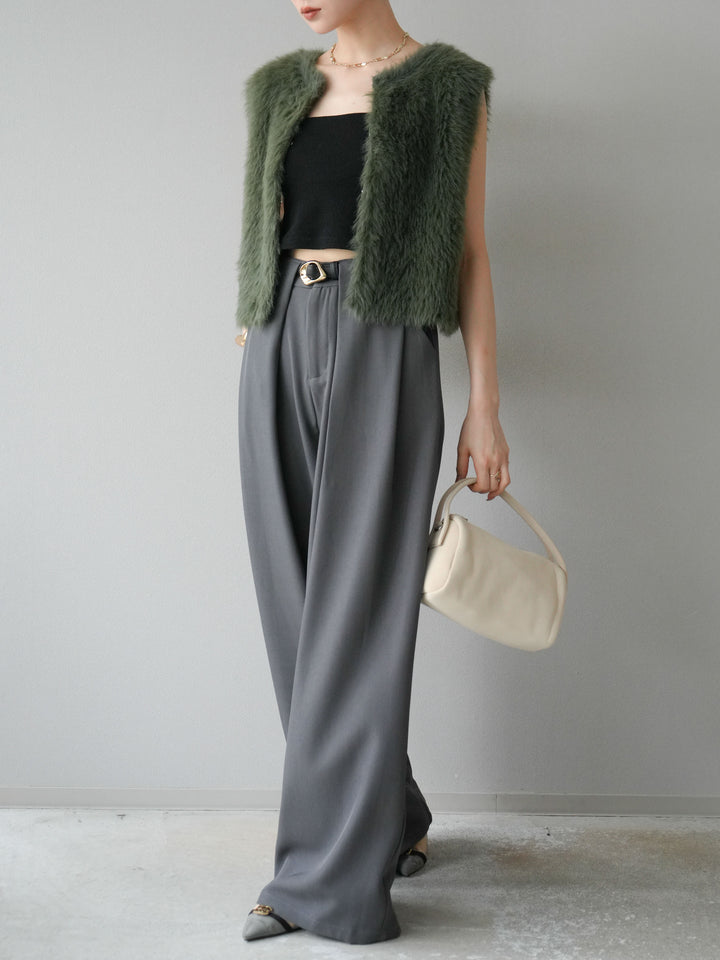 【預購】皮帶環設計寬褲/灰色