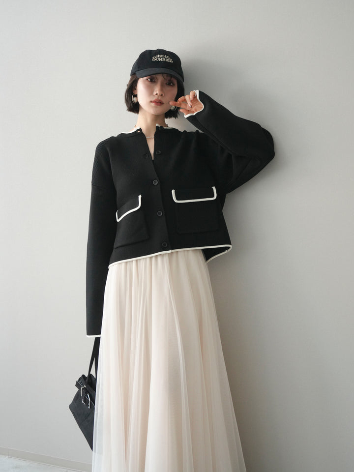 [SET]ポリエステル配色ニットカーディガン+選べるアクセセット(2set)