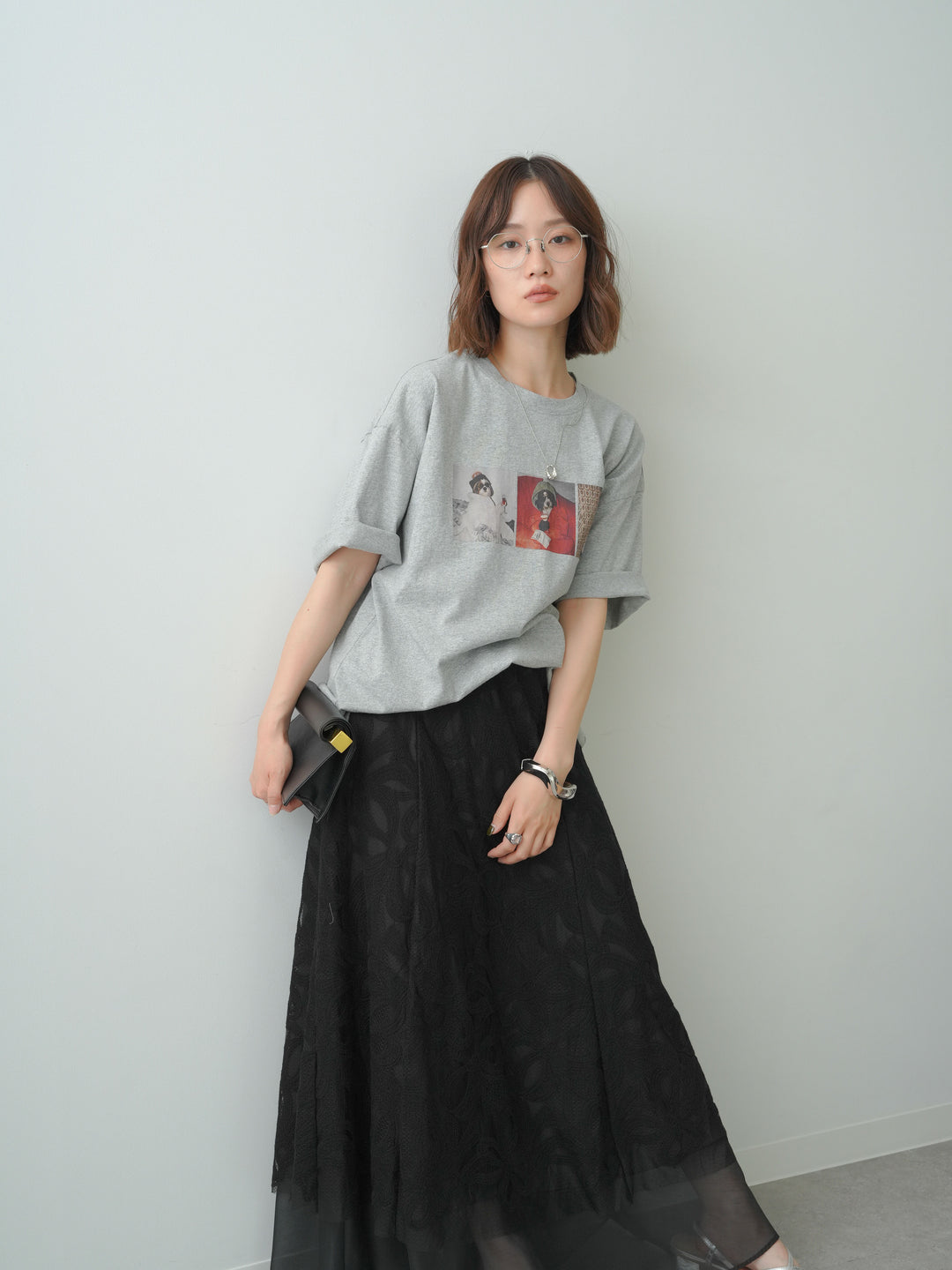 [SET]スリードッグフォトボックスTEE+フラワーレースレイヤードスカート(2set)