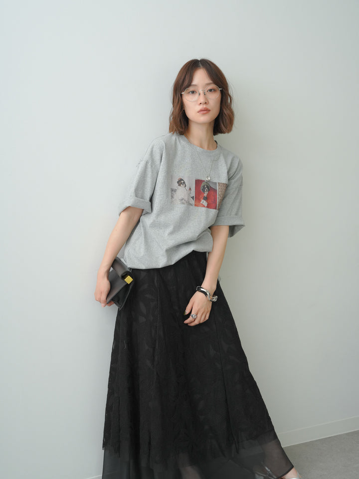 [SET]スリードッグフォトボックスTEE+フラワーレースレイヤードスカート(2set)