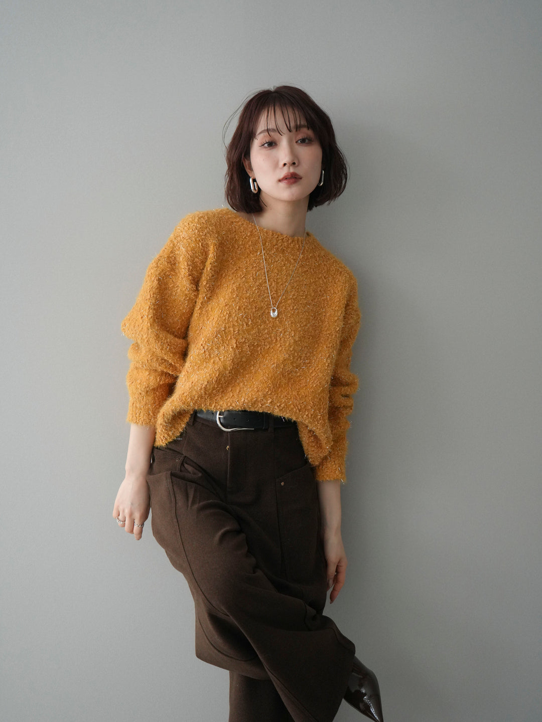 [SET]モールラメミックスヤーンニットプルオーバー+モールラメミックスヤーンニットプルオーバー(2set)