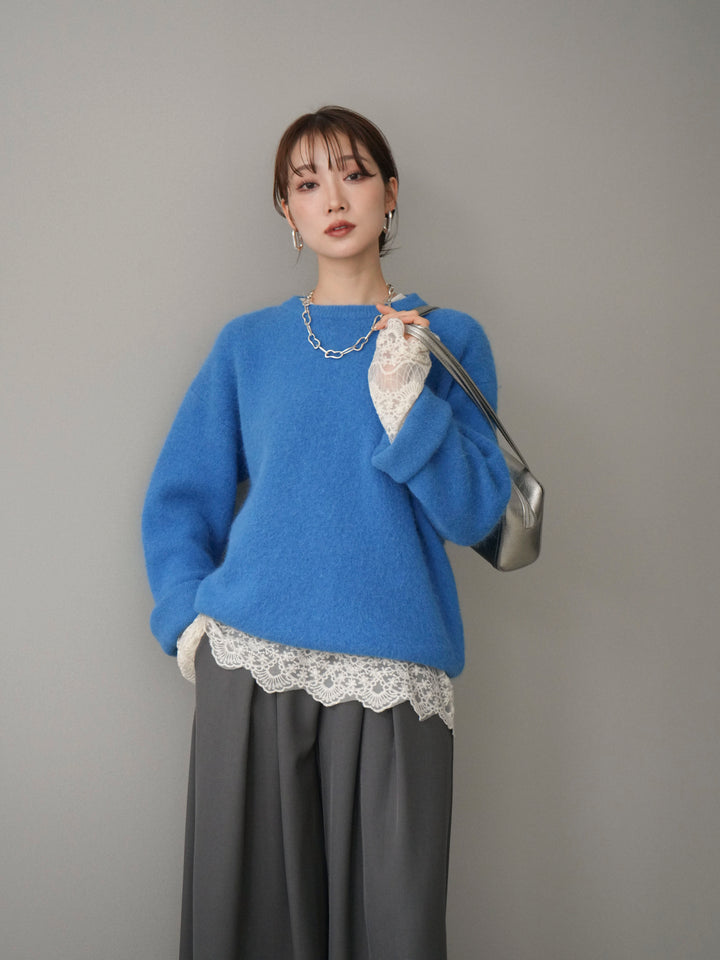 [予約]アンゴラタッチクルーネックニットプルオーバー/blue