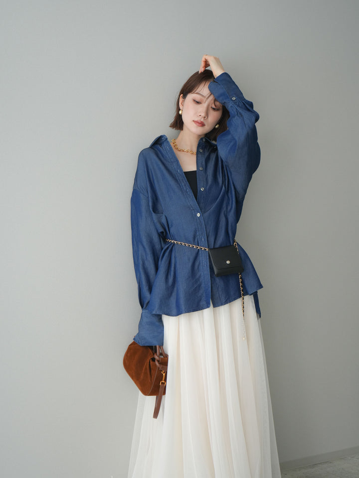[SET]テンセルデニムタックシャツ+チュールボリュームスカート(2set)