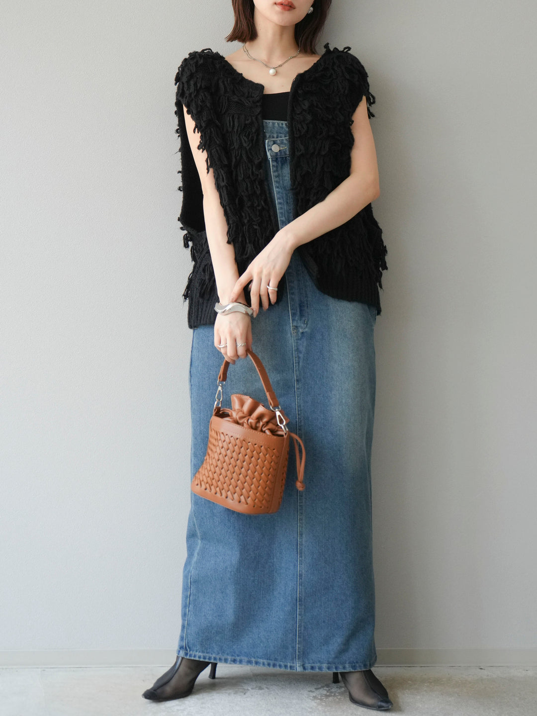 [予約]ループデザインベスト/ブラック