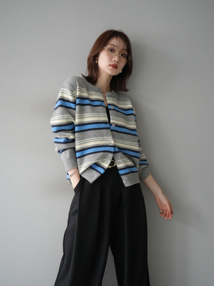 [予約]マルチボーダーニットカーディガン/gray