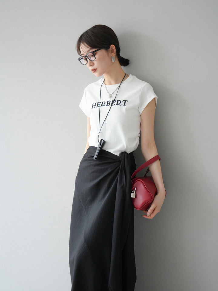 [SET]刺繍ロゴTシャツ＆レザーポーチネックレスSET +サイド巻きツイルスカート(2set)