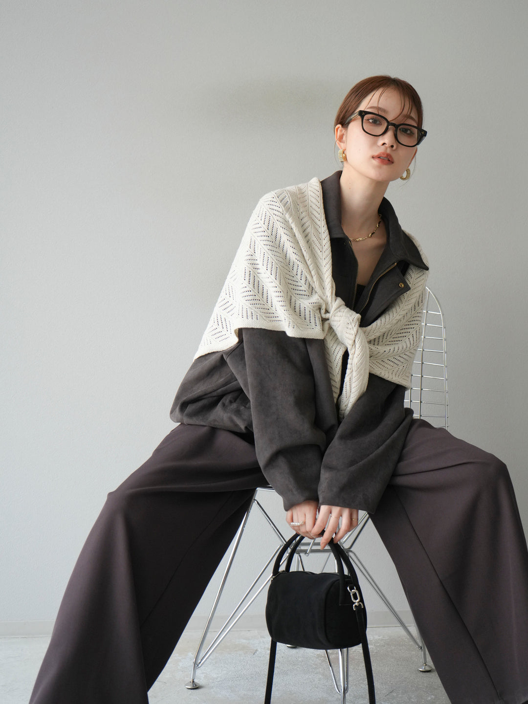 [SET] 麂皮外套+皮帶環設計寬褲（2套）