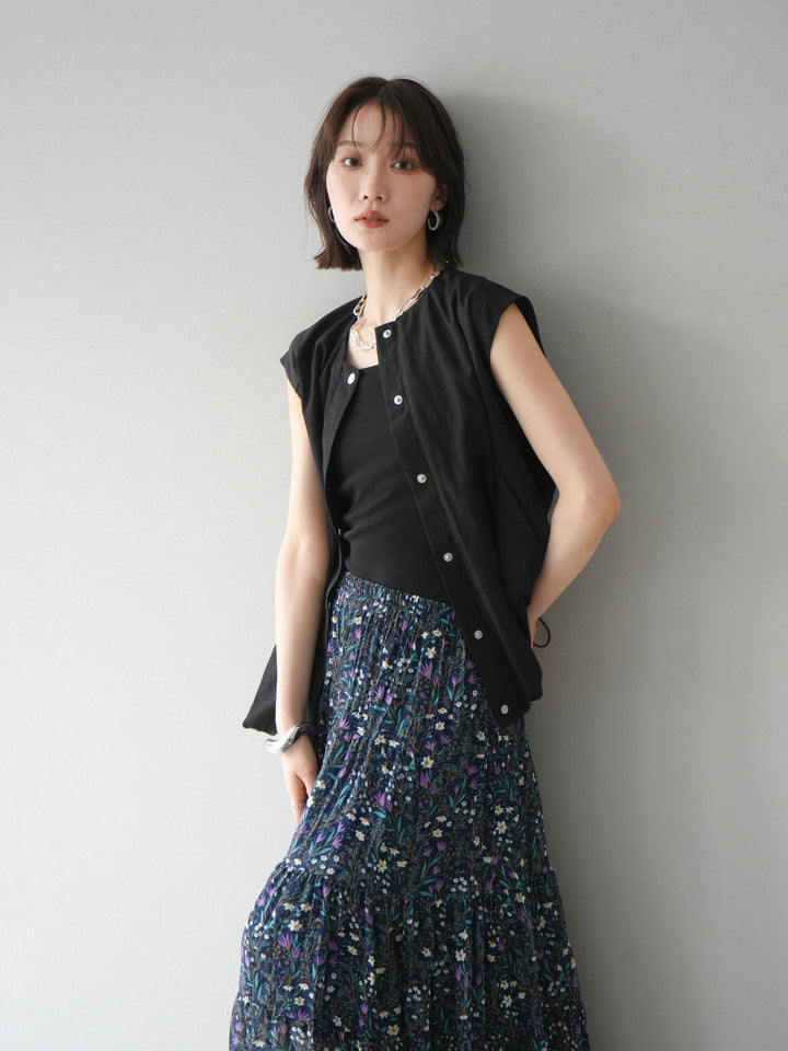 [SET]リネンライクドロストバルーンブルゾン+フラワーワッシャープリーツスカート(2set)