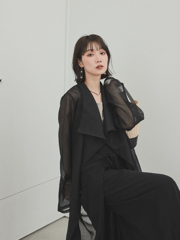 [SET] 方形天鵝絨背心 + 透視長版夾克（2 套）