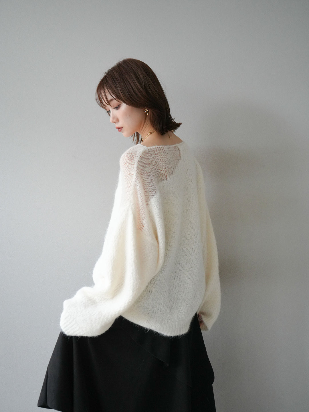 [SET]ネック透かし編みニットプルオーバー+選べるアクセセット(2set)