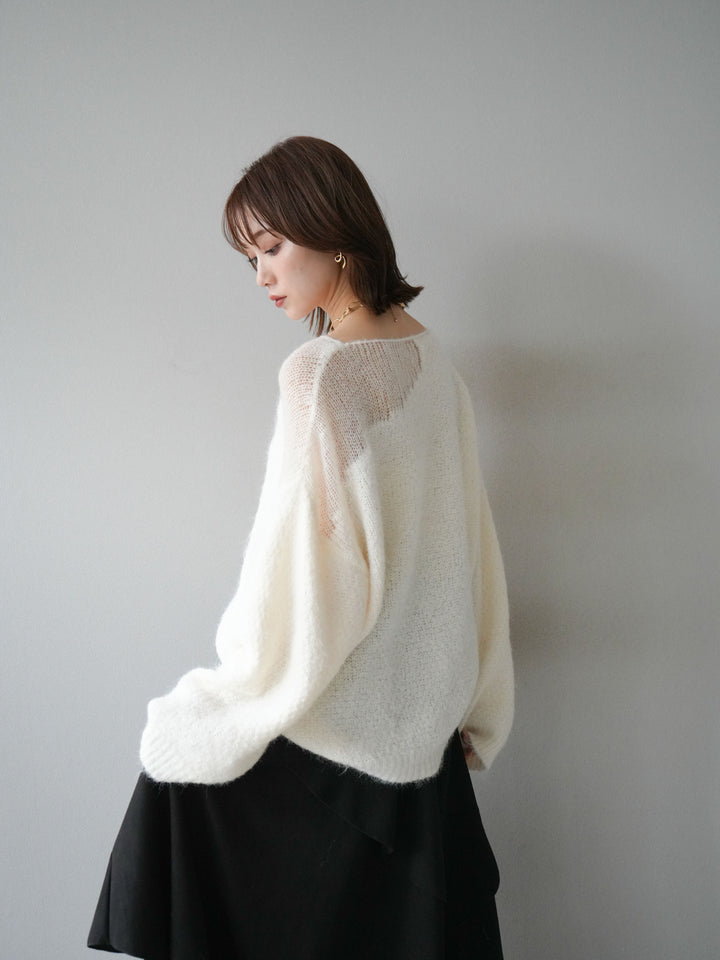 [SET]ネック透かし編みニットプルオーバー+選べるアクセセット(2set)