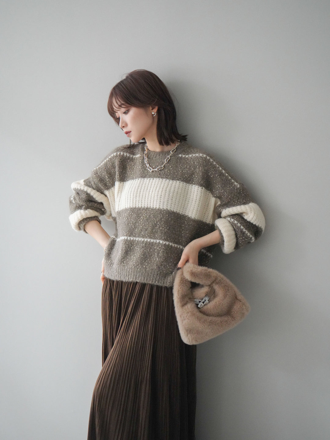 [SET]ネップヤーンボーダーニットプルオーバー+選べるアクセセット(2set)