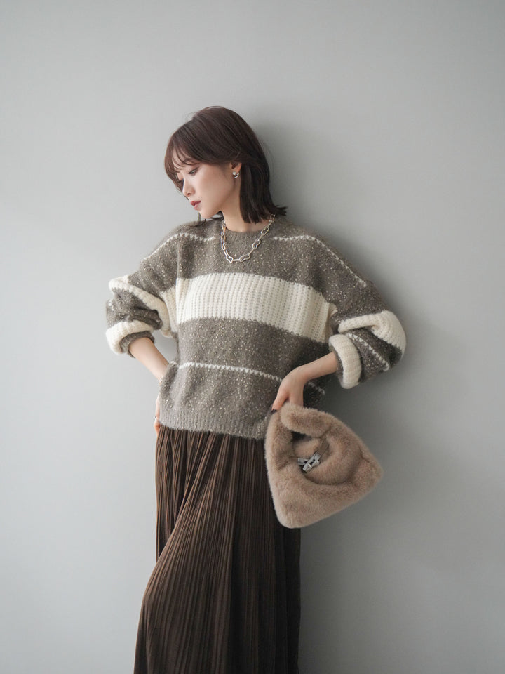 [SET]ネップヤーンボーダーニットプルオーバー+選べるアクセセット(2set)