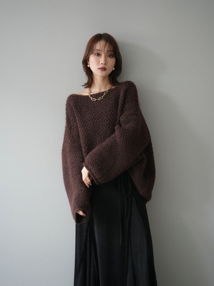 [予約]ワッフル編みオーバーニットプルオーバー/brown