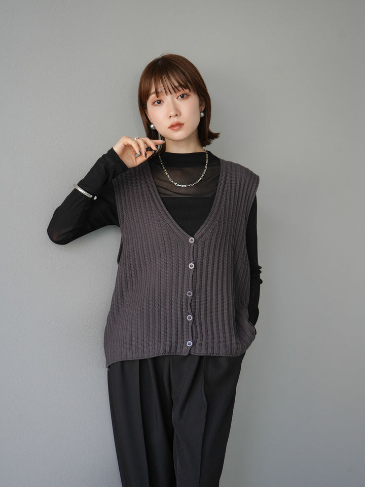 [SET]シアー切替ストレッチ長袖トップス+シアー切替ストレッチトップス(2set)