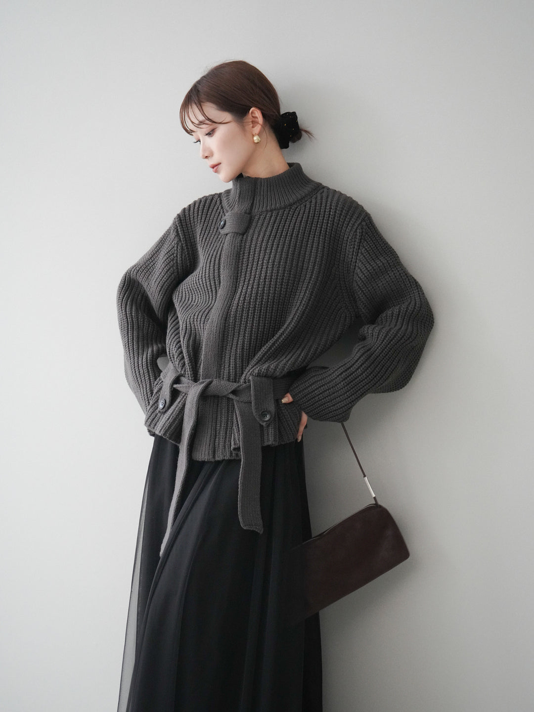 [SET]畦編みボトルネックZIPニットカーディガン+畦編みボトルネックZIPニットカーディガン(2set)