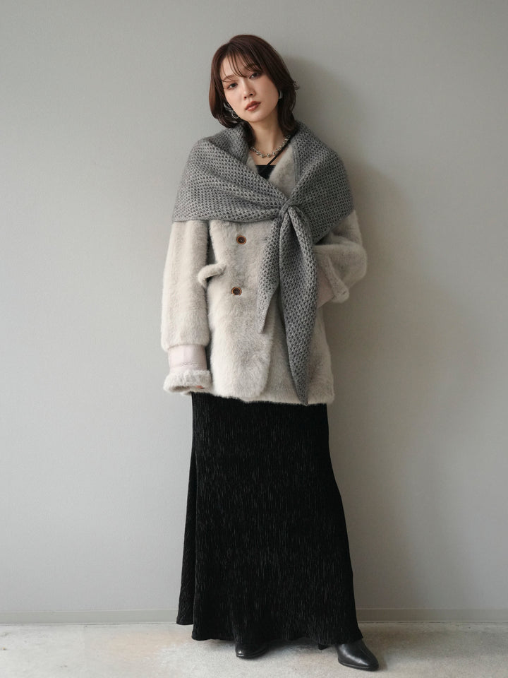 [予約]バッグ付エコファーノーカラーコート/gray