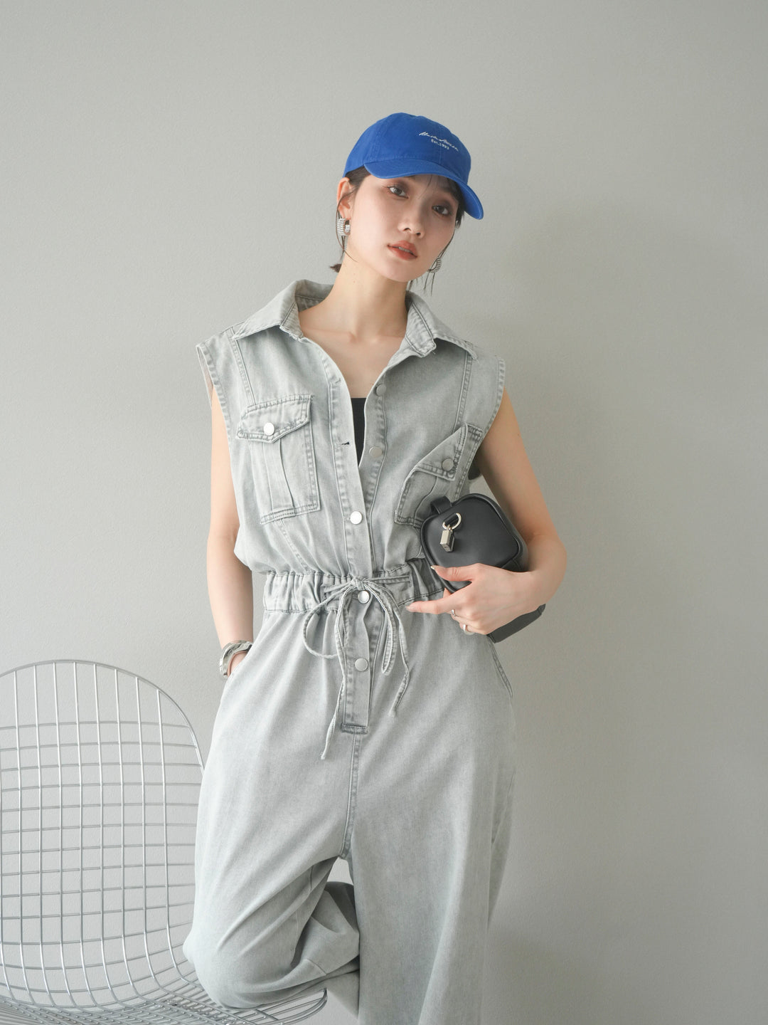 [予約]ポケットデザインデニムオールインワン/グレー