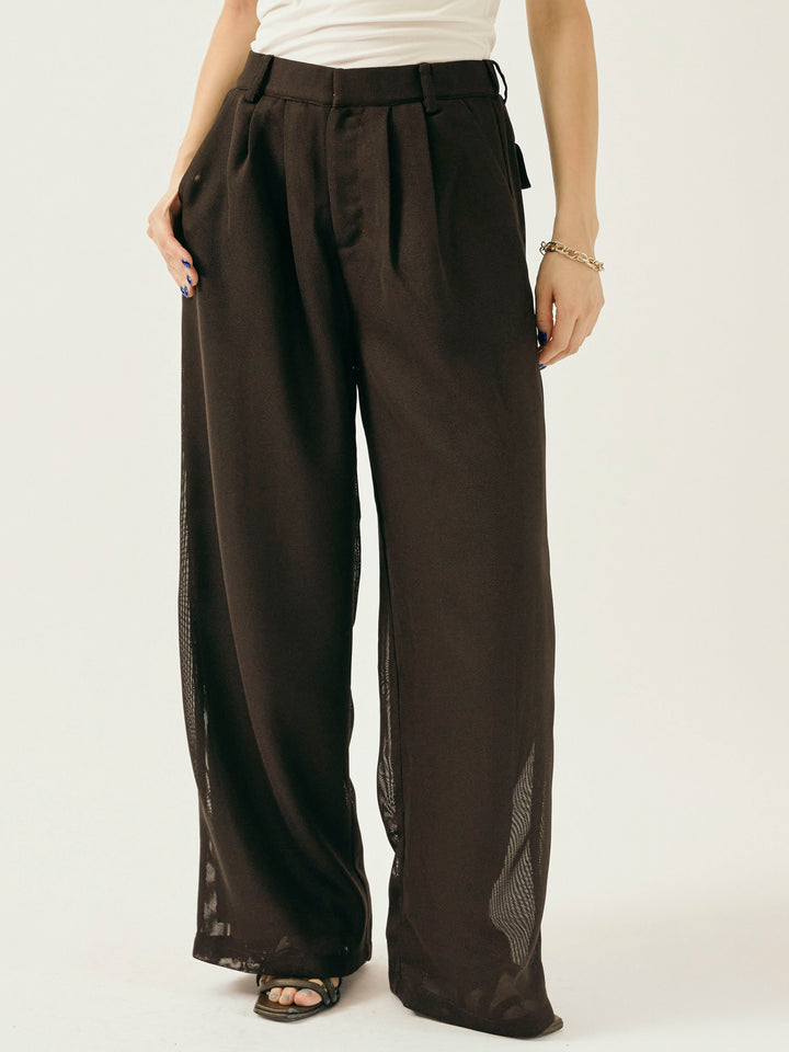 [予約]メッシュタックワイドパンツ/ブラウン