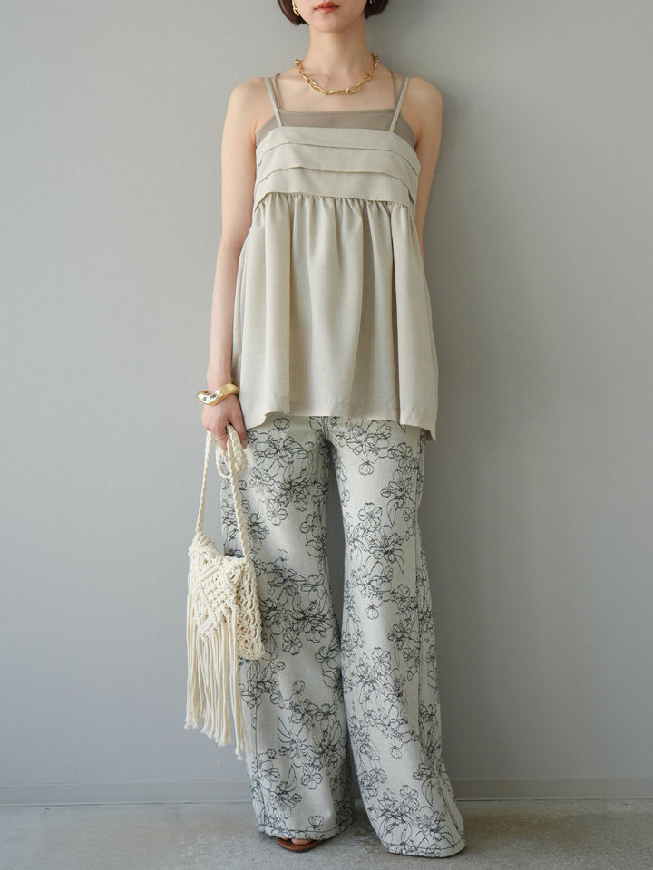 【預購】花朵提花牛仔寬褲/黑