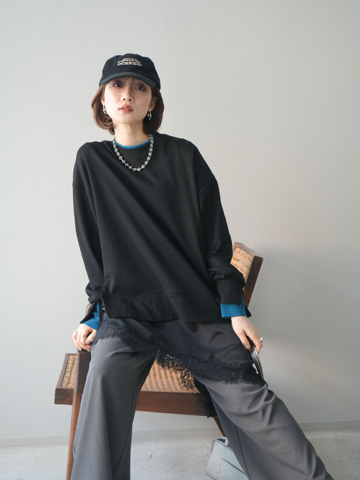 [予約]配色レイヤードデザインスエットプルオーバー/black