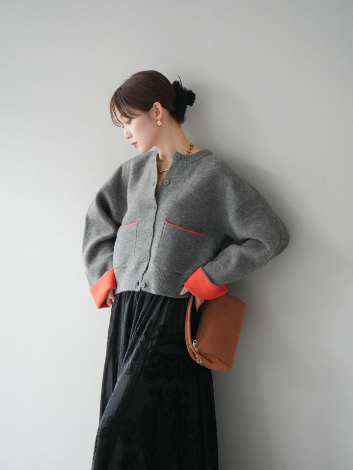 [SET]バイカラーオーバーニットカーディガン+アンティーク柄フロッキーマキシスカート(2set)