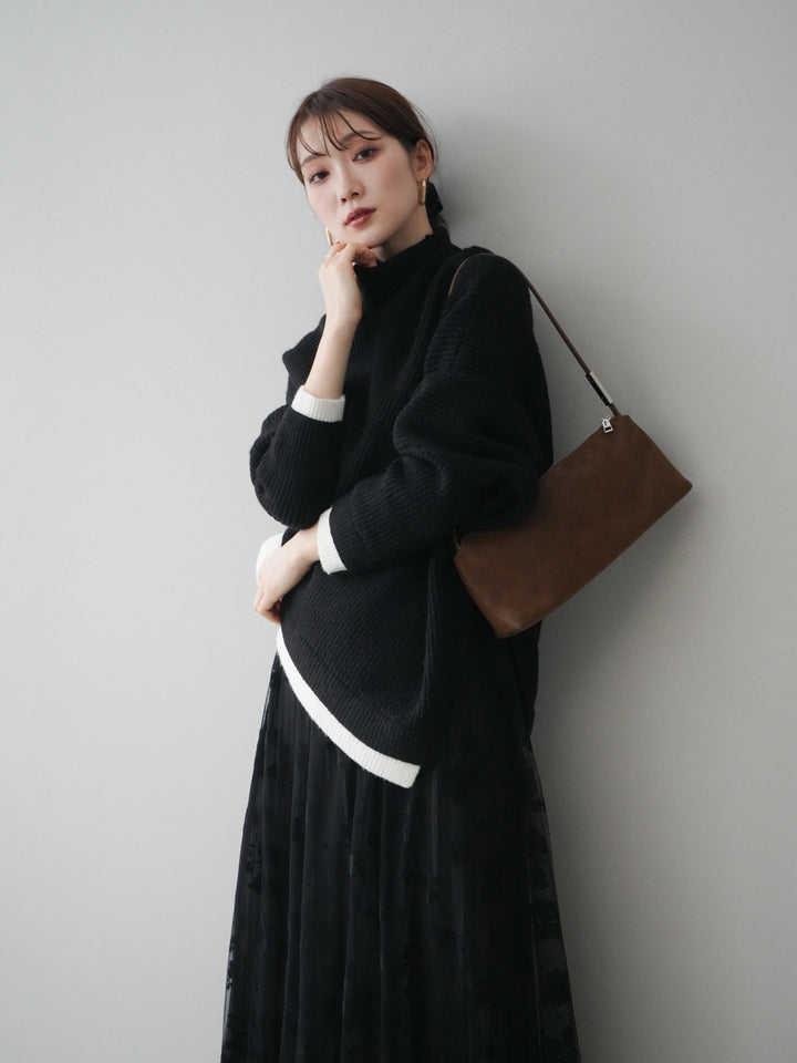 [予約]配色アシンメトリードルマンニットプルオーバー/black