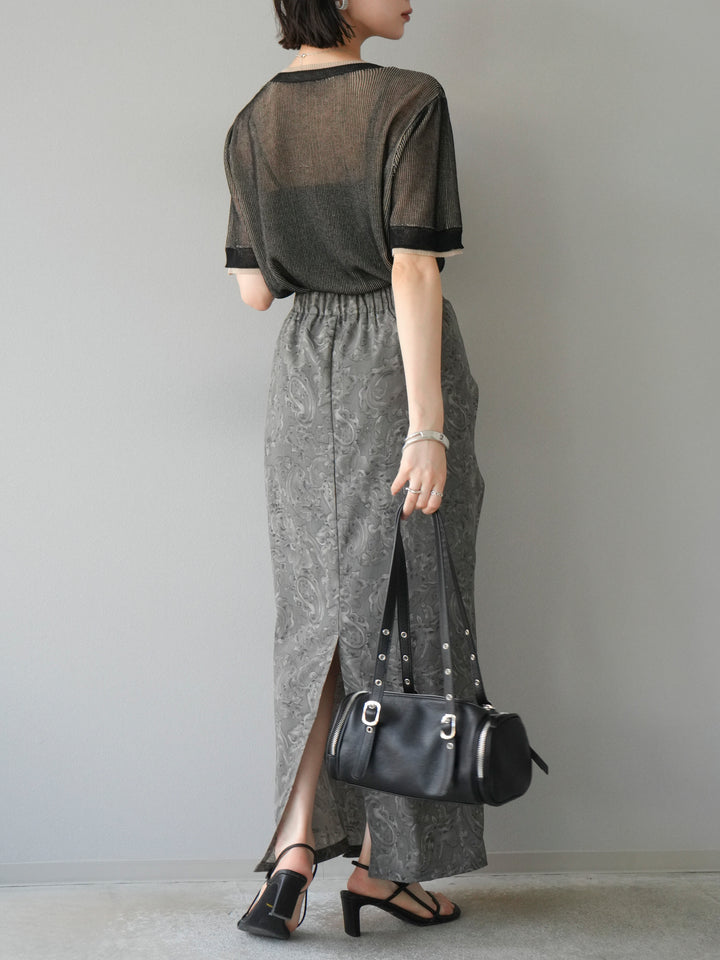 [SET]リネンタッチ配色二重臼ハーフニットトップス+選べるアソート柄スカートセット(2set)