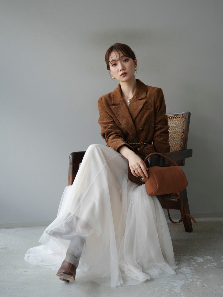 [SET]ベロアダブルジャケット+チュールボリュームスカート(2set)