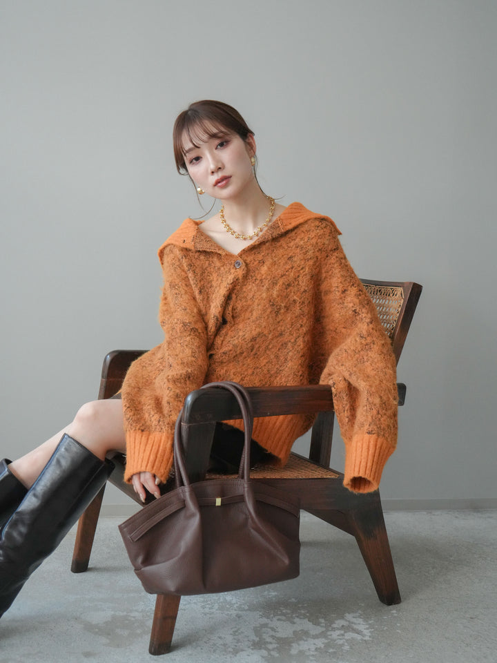 [予約]リブ切替メランジニットカーディガン/orange