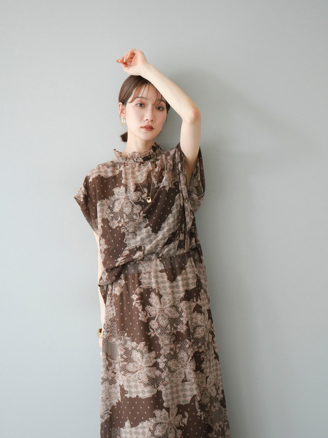 [SET] 花朵圖案法式袖襯衫 + 花朵圖案喇叭裙 (2 套)