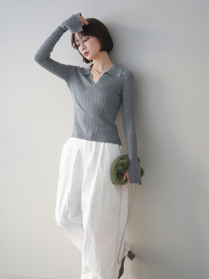 [予約]シアーリブスキッパーニットトップス/gray