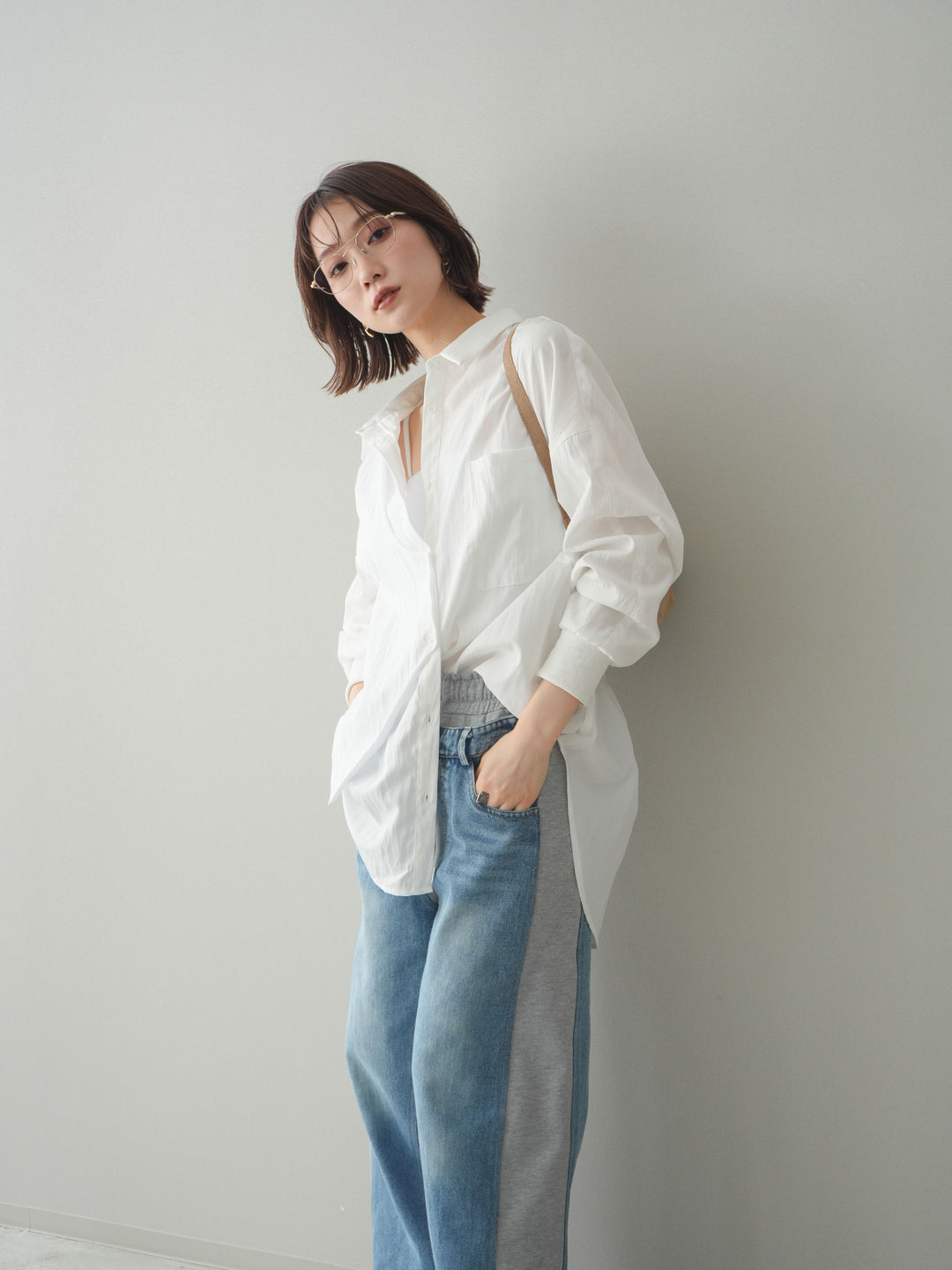 [予約]リブカフスアシンメトリーZIPデザインオーバーシャツ/offwhite