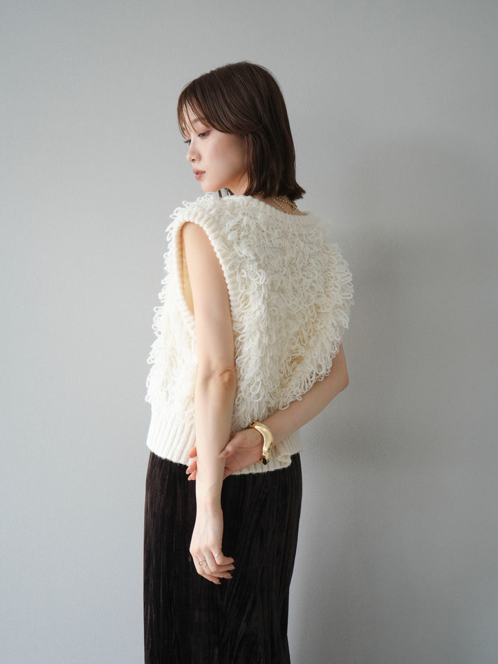 [SET]レザー襟オンブレチェックオーバーシャツ +ループデザインホックベスト +クラッシュベロアナロースカート(3set)