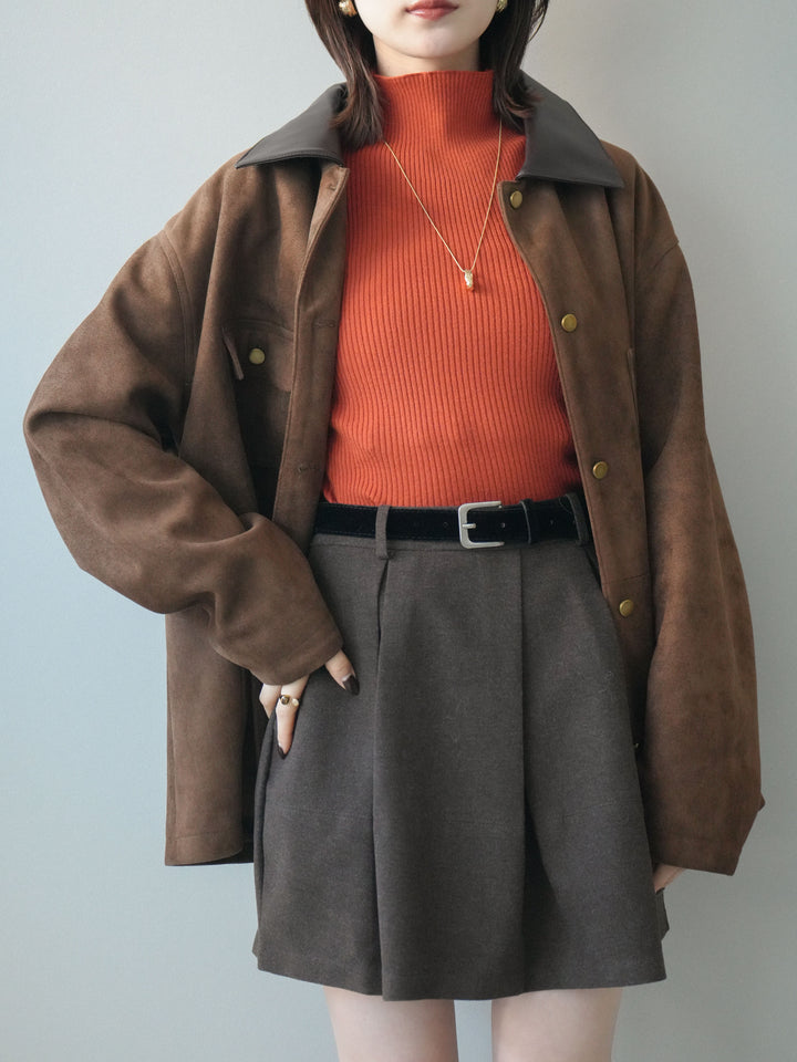 [SET]襟レザーステンカラースエードジャケット+選べるアクセセット(2set)