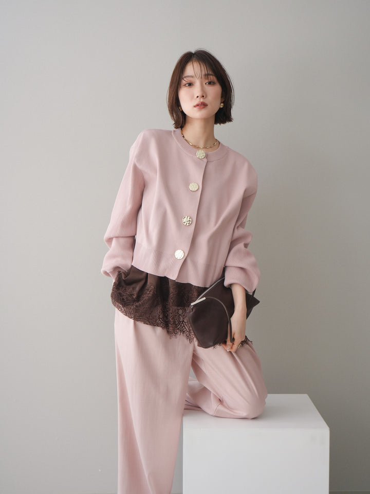 [SET]メタルボタンクルーネックニットカーディガン+選べるアクセセット(2set)