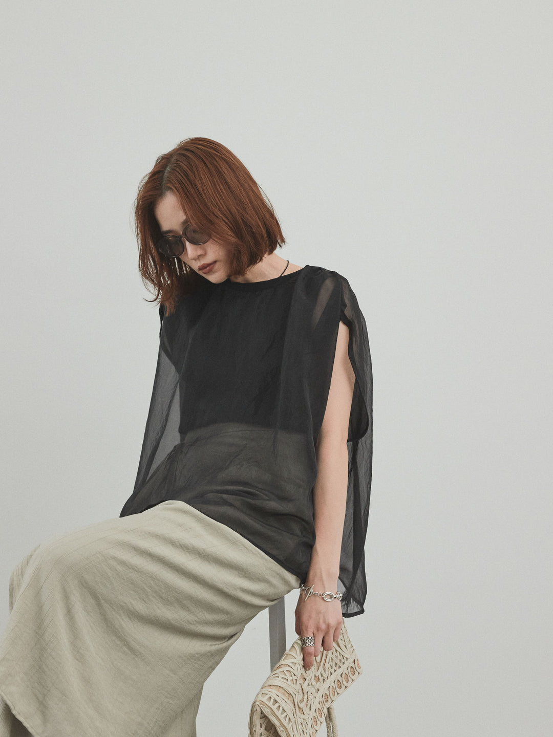 [SET]コンパクトスムースシアーレイヤードトップス+ワッシャーサテンレイヤードスカートパンツ(2set)