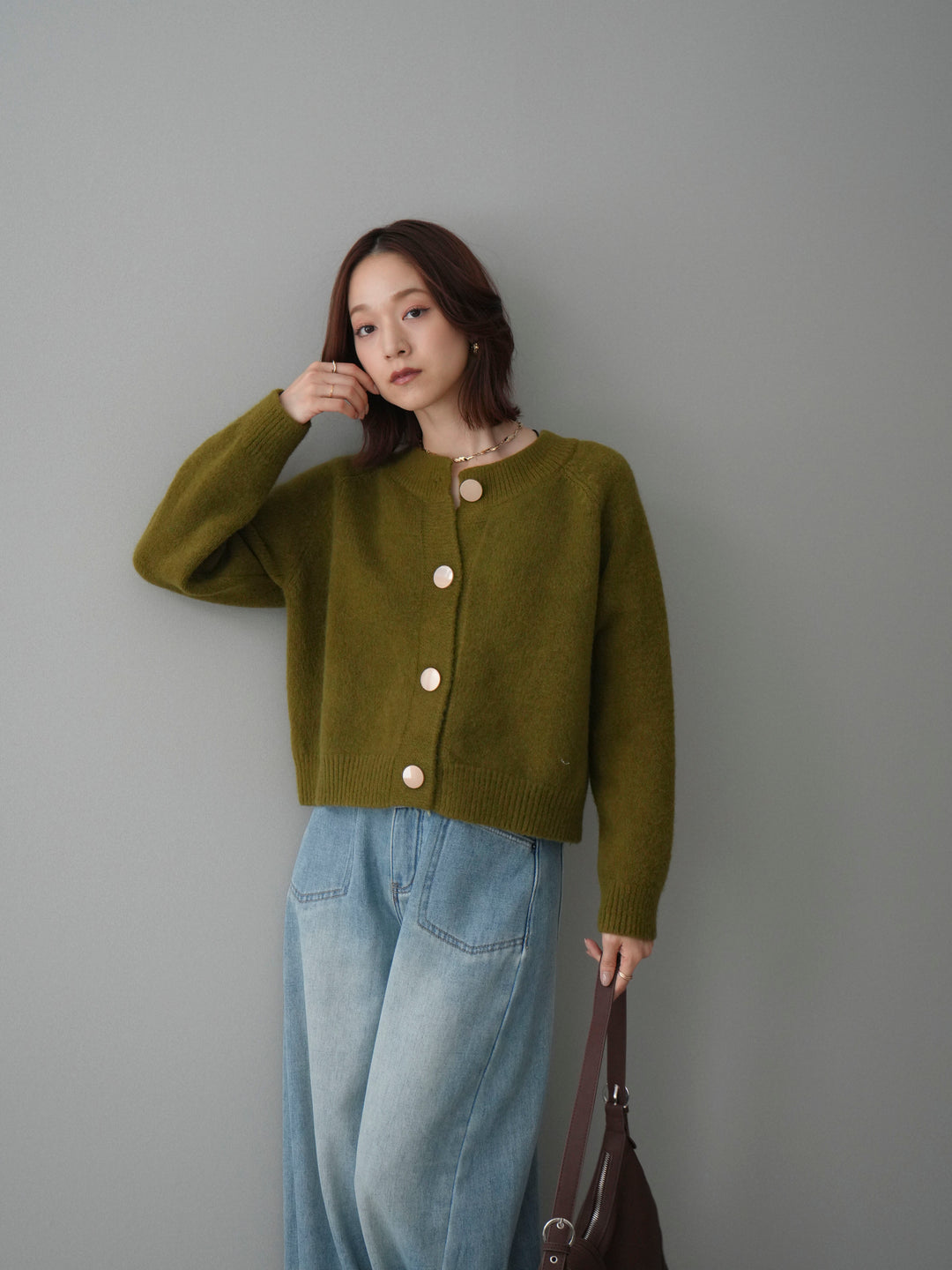 [予約]BIGボタンニットカーディガン/ green