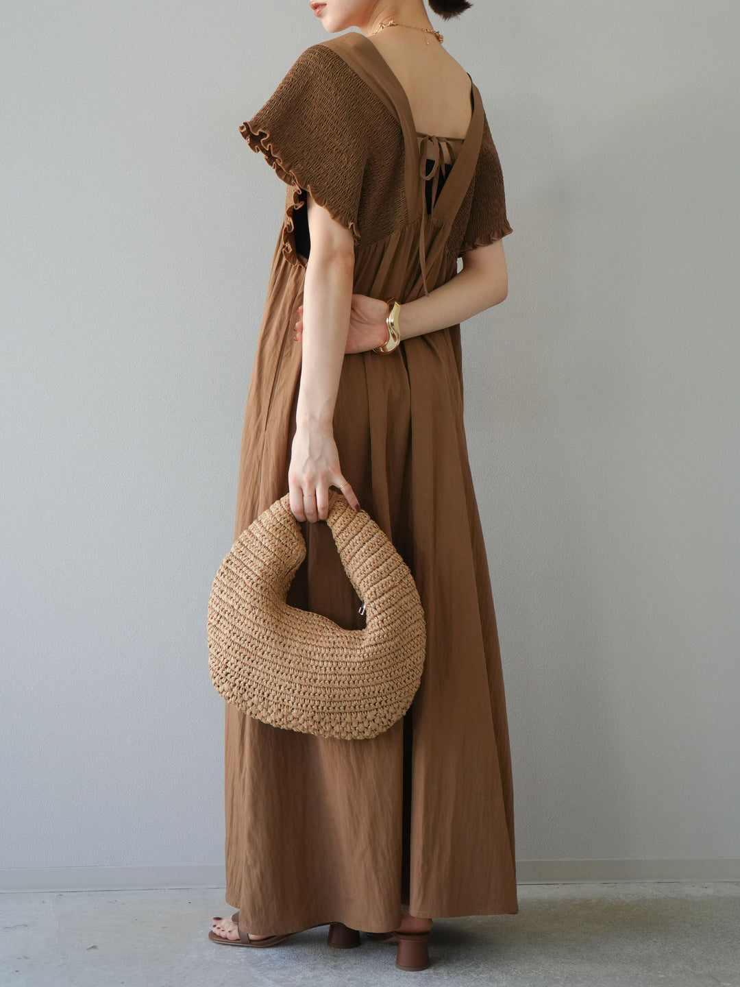 [SET] 褶皺V領連身裙 + 褶皺V領連身裙 (2件套)