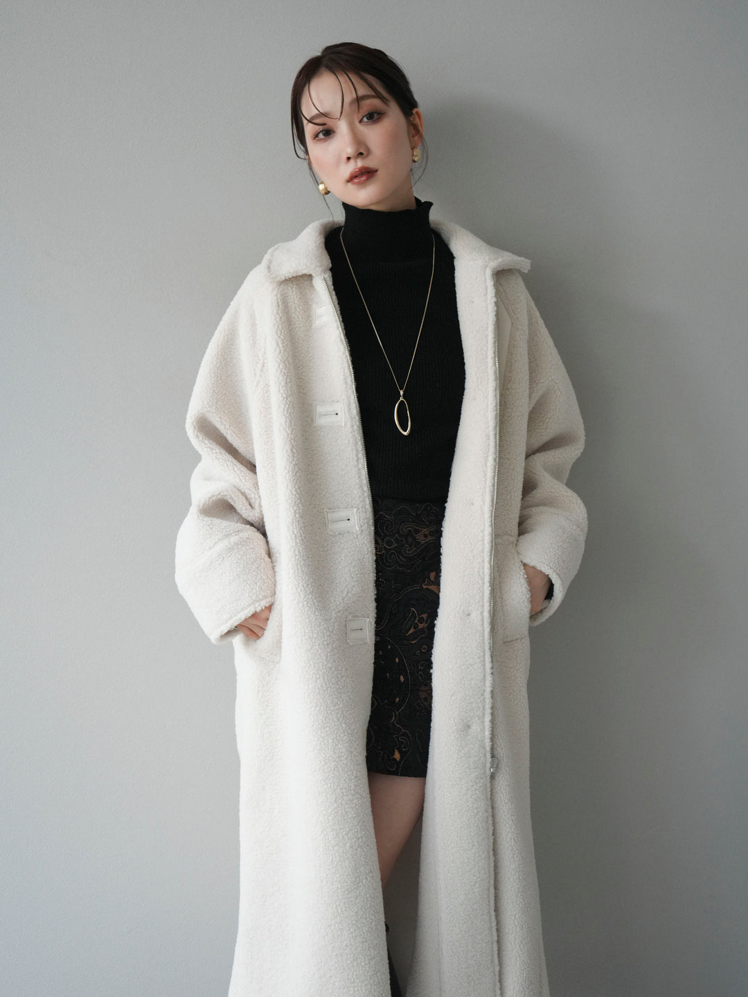 [予約]ボアxムートンロングコート/ivory