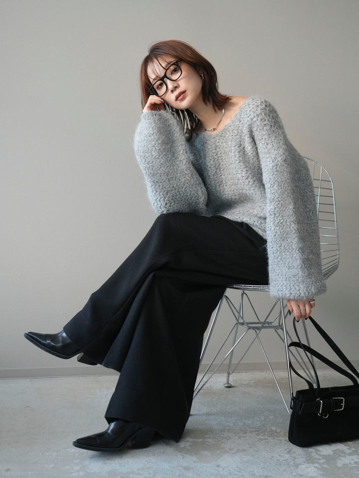 [予約]ウールタッチラメミックスヤーンVネックニットプルオーバー/lightgray