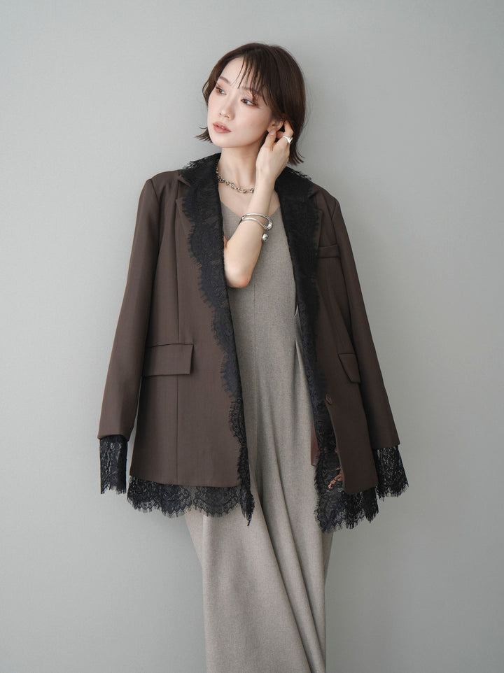 [予約]レースドッキングオーバージャケット/brown